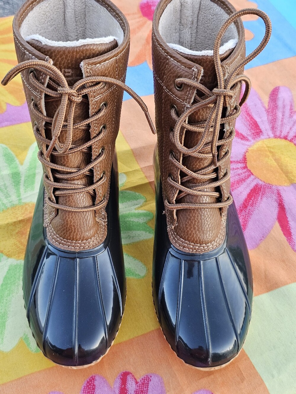 JBU Jambu Maplewood Duck Boots Womens 8M Brown Black Waterproof Faux Fur Lined